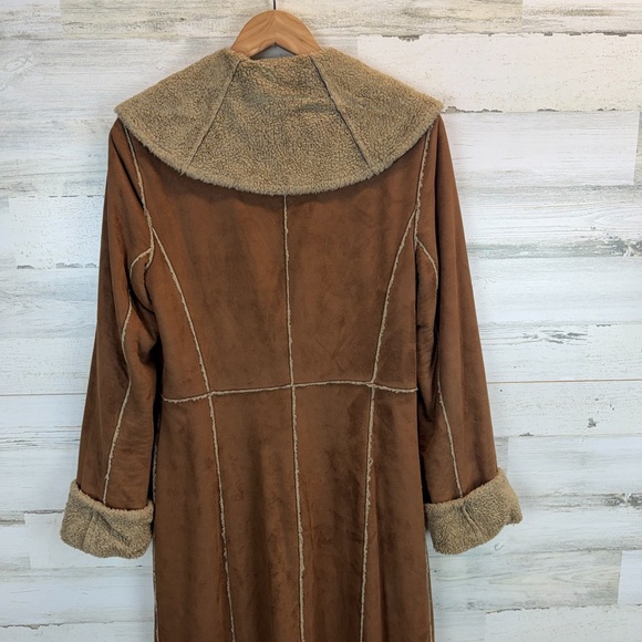 Dana Buchman Shearling Long Coat 10 Boho Rustic Toggle Faux Suede Penny Lane - Picture 8 of 15